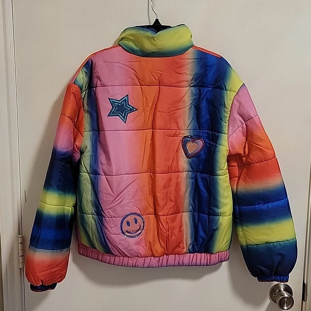 NWT Hannah Banana Girls Colorful Rainbow Coat Size 16 Zipper with button overlay - Picture 2 of 5